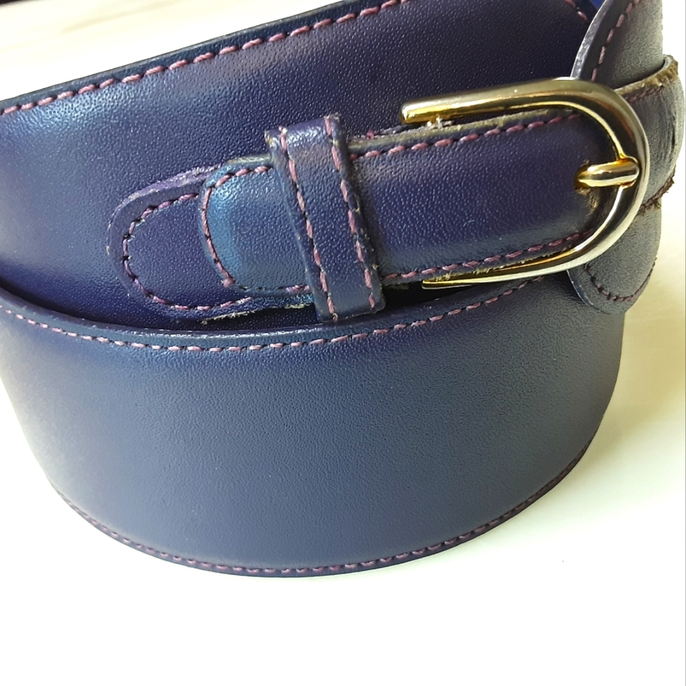 VTG R.O.C. PURPLE GENUINE LEATHER WAIST CLINCHER BELT M - Picture 3 of 6
